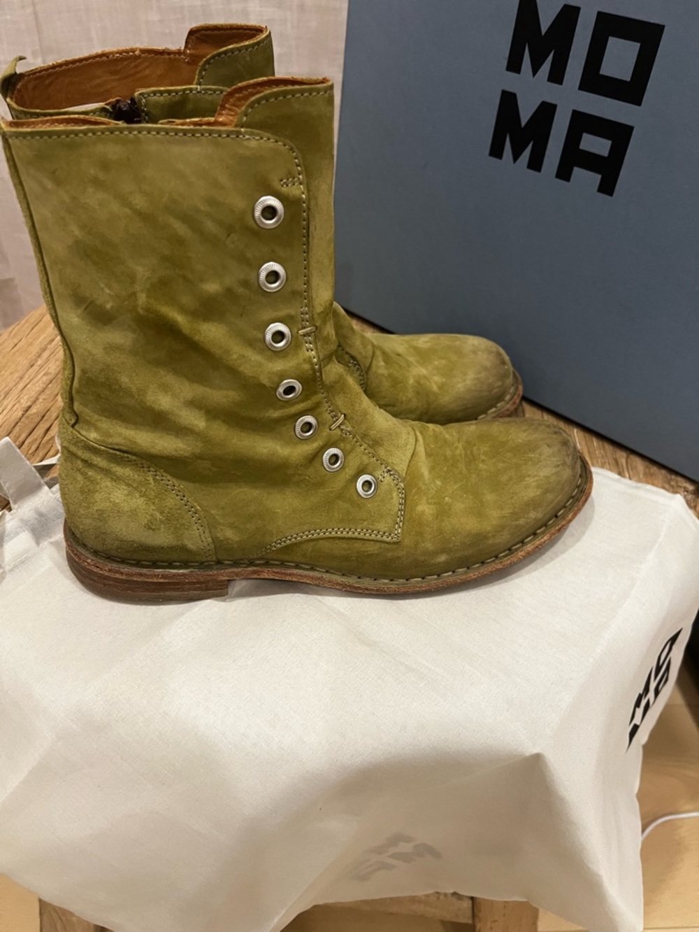 MOMA Olive Green Suede Lace-Up Boots - Picture 4 of 8